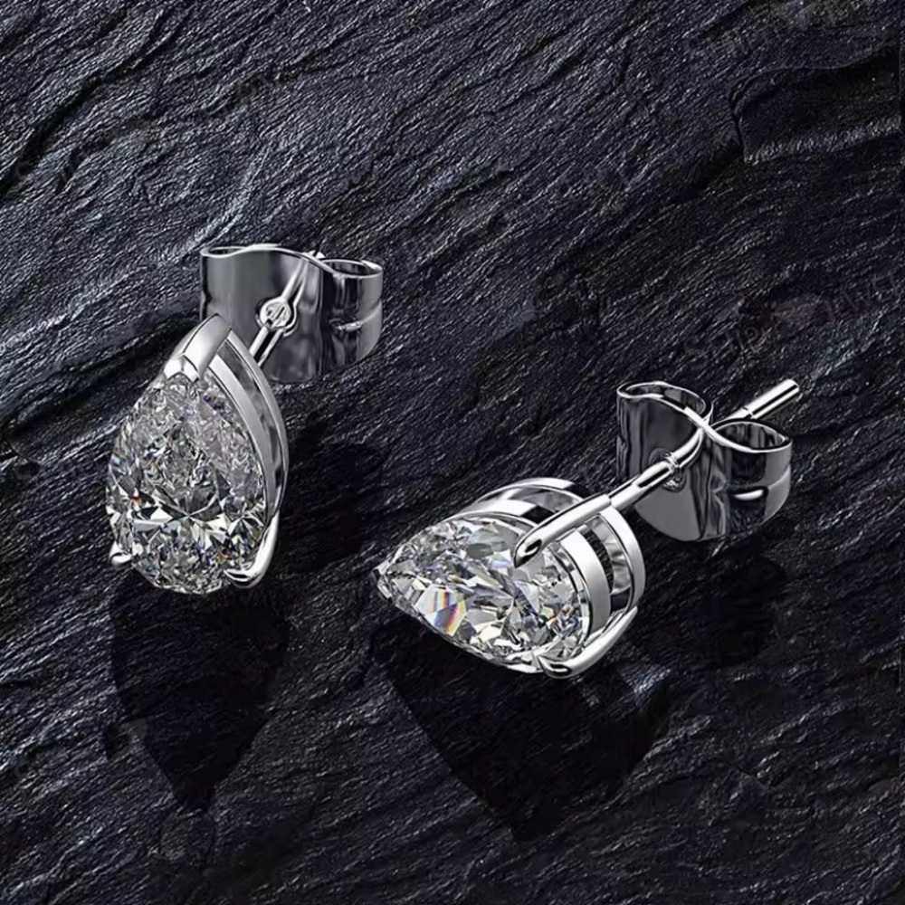 Sterling Silver Pear Cut Clear Moissanite Stud Earrings - Women Jewelry